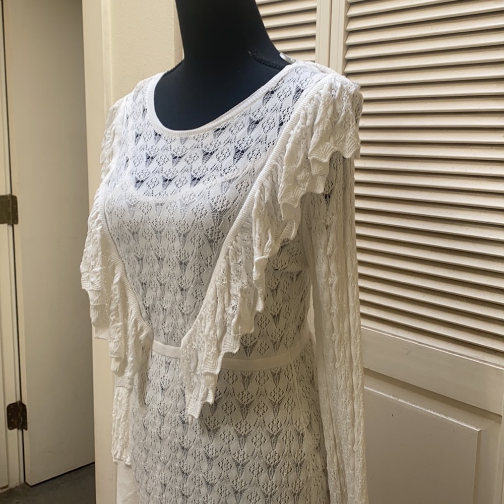 ZARA White Knit Lace Mini Dress - Picture 8 of 11